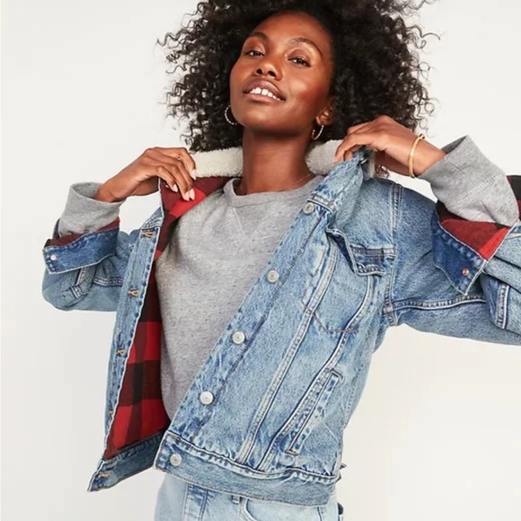 Old Navy Jackets & Blazers - NWT Flannel-Lined Sherpa-Trim Jean Jacket
